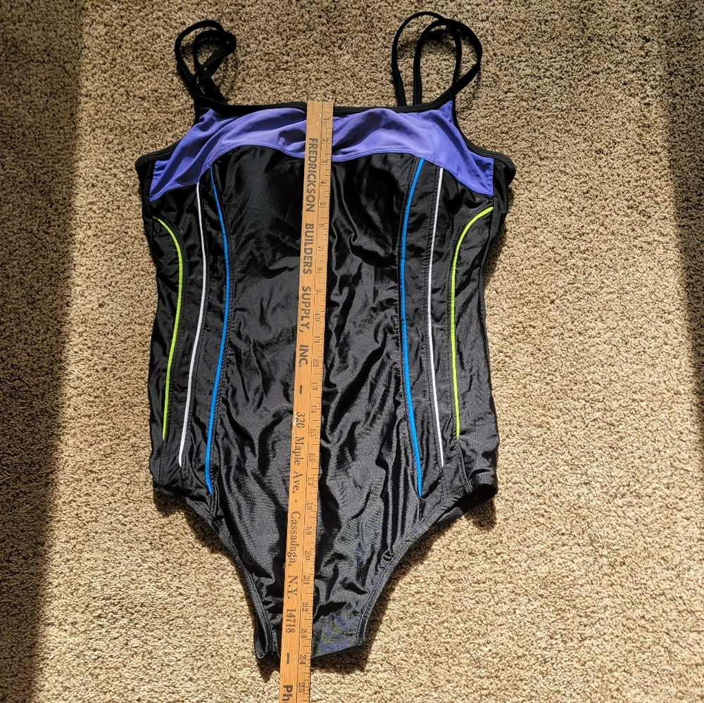 Vintage Delta Burke Swimwear Womens Swimsuit One Piece 20W BlackPurple Spaghetti